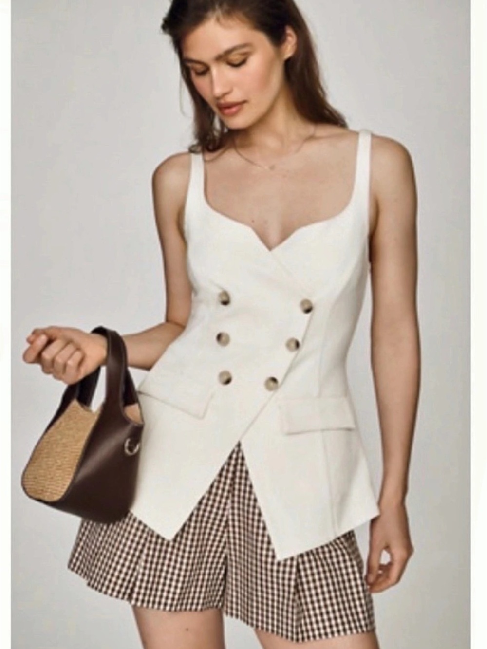Maeve Cotton Tailored double breasted tank in Off white XL NWT